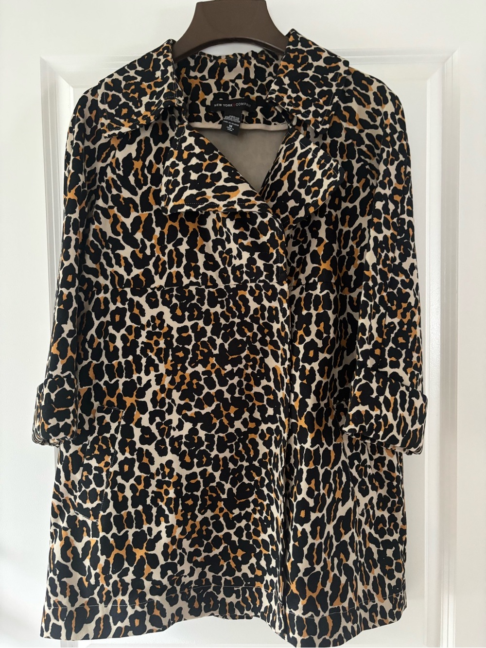 New York & Company Leopard Print Pea Coat in Black, Brown, Cream